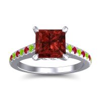 Garnet Ring In 18k White Gold With Peridot And Ruby Vara Princess Classic Ring