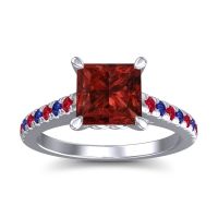 Garnet Ring In 14k White Gold With Ruby And Blue Sapphire Vara Princess Classic Ring