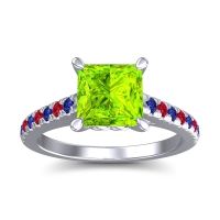 Peridot Ring In 14k White Gold With Blue Sapphire And Ruby Vara Princess Classic Ring