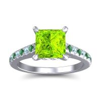 Peridot Ring In 14k White Gold With Emerald And Aquamarine Vara Princess Classic Ring