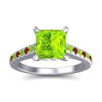 Peridot Ring In 18k White Gold With Garnet Vara Princess Classic Ring