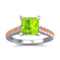 Peridot Ring In Platinum With Pink Tourmaline And Citrine Vara Princess Classic Ring