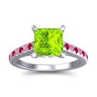 Peridot Ring In 14k White Gold With Ruby And Pink Tourmaline Vara Princess Classic Ring