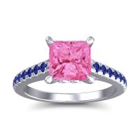 Pink Tourmaline Ring In Palladium With Blue Sapphire Vara Princess Classic Ring