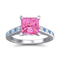 Pink Tourmaline Ring In Platinum With Diamond And Swiss Blue Topaz Vara Princess Classic Ring