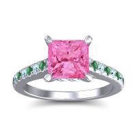 Pink Tourmaline Ring In Platinum With Emerald And Aquamarine Vara Princess Classic Ring