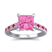 Pink Tourmaline Ring In Platinum With Ruby Vara Princess Classic Ring