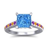 Swiss Blue Topaz Ring In 18k White Gold With Amethyst And Citrine Vara Princess Classic Ring