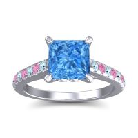 Swiss Blue Topaz Ring In 18k White Gold With Aquamarine And Pink Tourmaline Vara Princess Classic Ring