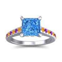 Swiss Blue Topaz Ring In 18k White Gold With Citrine And Amethyst Vara Princess Classic Ring