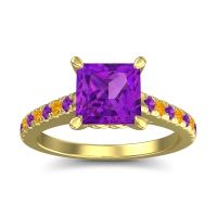 Amethyst Ring In 18k Yellow Gold With Citrine Vara Princess Classic Ring