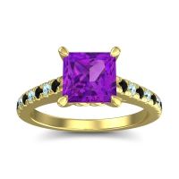Amethyst Ring In 18k Yellow Gold With Black Onyx And Aquamarine Vara Princess Classic Ring