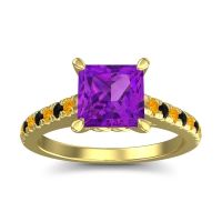 Amethyst Ring In 18k Yellow Gold With Citrine And Black Onyx Vara Princess Classic Ring