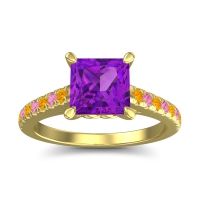 Amethyst Ring In 18k Yellow Gold With Citrine And Pink Tourmaline Vara Princess Classic Ring