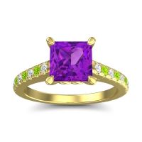Amethyst Ring In 14k Yellow Gold With Lab Diamond And Peridot Vara Princess Classic Ring