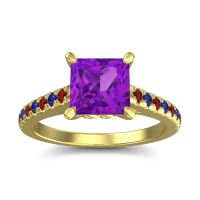 Amethyst Ring In 14k Yellow Gold With Garnet And Blue Sapphire Vara Princess Classic Ring