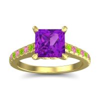 Amethyst Ring In 18k Yellow Gold With Peridot And Pink Tourmaline Vara Princess Classic Ring