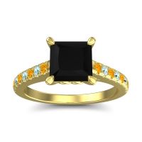 Black Onyx Ring In 18k Yellow Gold With Citrine And Aquamarine Vara Princess Classic Ring