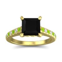 Black Onyx Ring In 18k Yellow Gold With Peridot And Lab Diamond Vara Princess Classic Ring