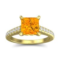 Citrine Ring In 18k Yellow Gold With Diamond And Lab Diamond Vara Princess Classic Ring