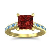 Garnet Ring In 18k Yellow Gold With Aquamarine And Swiss Blue Topaz Vara Princess Classic Ring