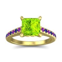 Peridot Ring In 18k Yellow Gold With Amethyst And Blue Sapphire Vara Princess Classic Ring