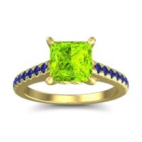 Peridot Ring In 14k Yellow Gold With Blue Sapphire Vara Princess Classic Ring