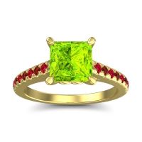 Peridot Ring In 14k Yellow Gold With Ruby And Garnet Vara Princess Classic Ring