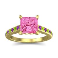 Pink Tourmaline Ring In 18k Yellow Gold With Amethyst And Peridot Vara Princess Classic Ring