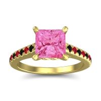 Pink Tourmaline Ring In 18k Yellow Gold With Black Onyx And Ruby Vara Princess Classic Ring