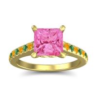 Pink Tourmaline Ring In 18k Yellow Gold With Citrine And Emerald Vara Princess Classic Ring