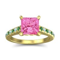 Pink Tourmaline Ring In 18k Yellow Gold With Emerald And Aquamarine Vara Princess Classic Ring