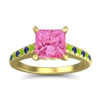 Pink Tourmaline Ring In 18k Yellow Gold With Peridot And Blue Sapphire Vara Princess Classic Ring