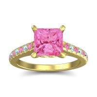 Pink Tourmaline Ring In 14k Yellow Gold With Aquamarine Vara Princess Classic Ring