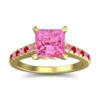 Pink Tourmaline Ring In 18k Yellow Gold With Ruby Vara Princess Classic Ring