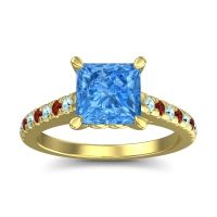 Swiss Blue Topaz Ring In 18k Yellow Gold With Aquamarine And Garnet Vara Princess Classic Ring