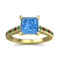 Swiss Blue Topaz Ring In 14k Yellow Gold With Emerald And Garnet Vara Princess Classic Ring