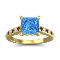 Swiss Blue Topaz Ring In 18k Yellow Gold With Garnet And Aquamarine Vara Princess Classic Ring