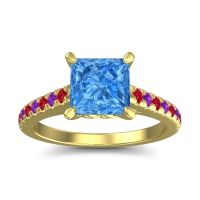 Swiss Blue Topaz Ring In 14k Yellow Gold With Ruby And Amethyst Vara Princess Classic Ring