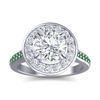 Diamond Ring In Palladium With Emerald Iza Round Halo Ring
