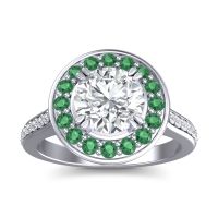 Diamond Engagement Ring In Palladium With Emerald - Iza Round Halo Ring