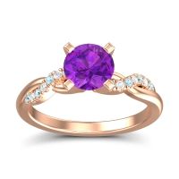 Amethyst Ring In 18K Rose Gold With Aquamarine And Lab Diamond Samana Round Modern Ring
