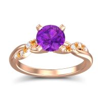 Amethyst Ring In 14K Rose Gold With Diamond And Citrine Samana Round Modern Ring