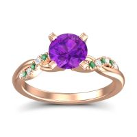 Amethyst Ring In 18K Rose Gold With Lab Diamond And Emerald Samana Round Modern Ring