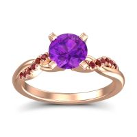 Amethyst Ring In 14K Rose Gold With Garnet And Ruby Samana Round Modern Ring