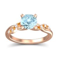 Aquamarine Ring In 14K Rose Gold With Diamond And Citrine Samana Round Modern Ring
