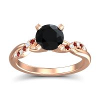 Black Onyx Ring In 18K Rose Gold With Diamond And Garnet Samana Round Modern Ring