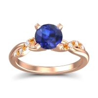 Lab Blue Sapphire Ring In 14K Rose Gold With Diamond And Citrine Samana Round Modern Ring