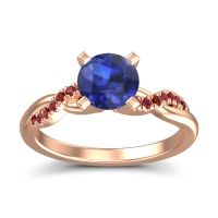 Lab Blue Sapphire Ring In 14K Rose Gold With Garnet And Ruby Samana Round Modern Ring