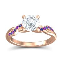 Lab Diamond Ring In 18K Rose Gold With Amethyst And Blue Sapphire Samana Round Modern Ring